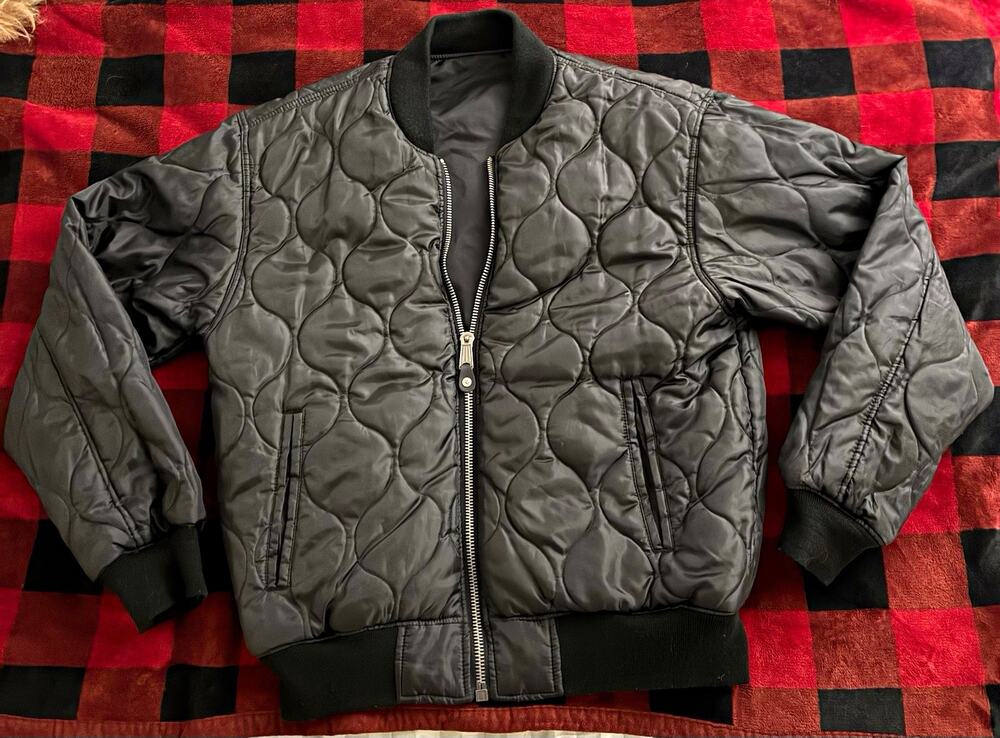 Y2K Southpole Men's Black Quilted Bomber Jacket Full Zip Pockets Logo Size M